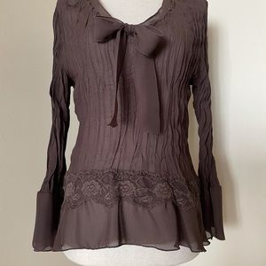 ALLISON TAYLOR Sheer Pleated Lace Blouse, Size M